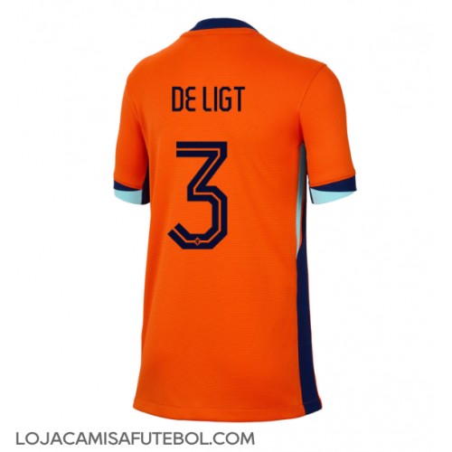 Camisa de Futebol Holanda Matthijs de Ligt #3 Equipamento Principal Mulheres Europeu 2024 Manga Curta